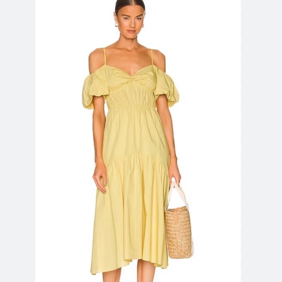 Vince Sweetheart Puff Sleeve Tiered Midi Dress - Picture 2 of 7